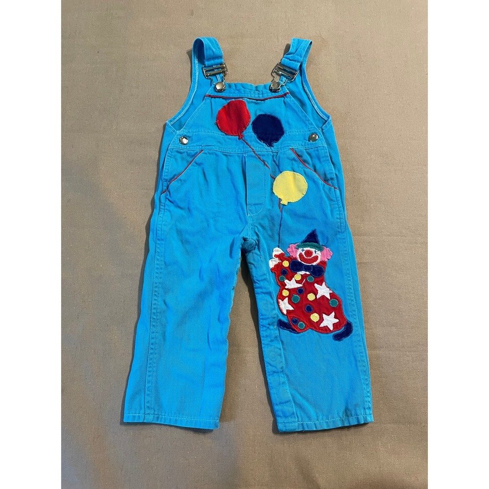 Vintage 80s Children's Popsicle Overalls Size 18 months Blue Clown Balloons